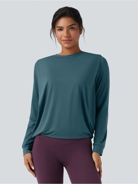 Halara Round Neck Long Sleeve Ruched Yoga Sports Top-UPF50+ Womens Size Small